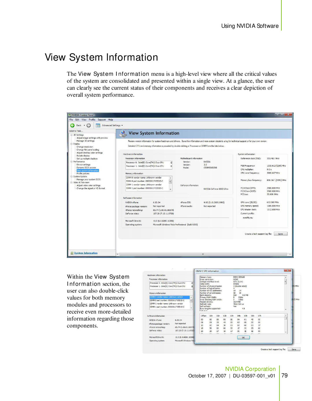 Nvidia 780I SLI manual View System Information 