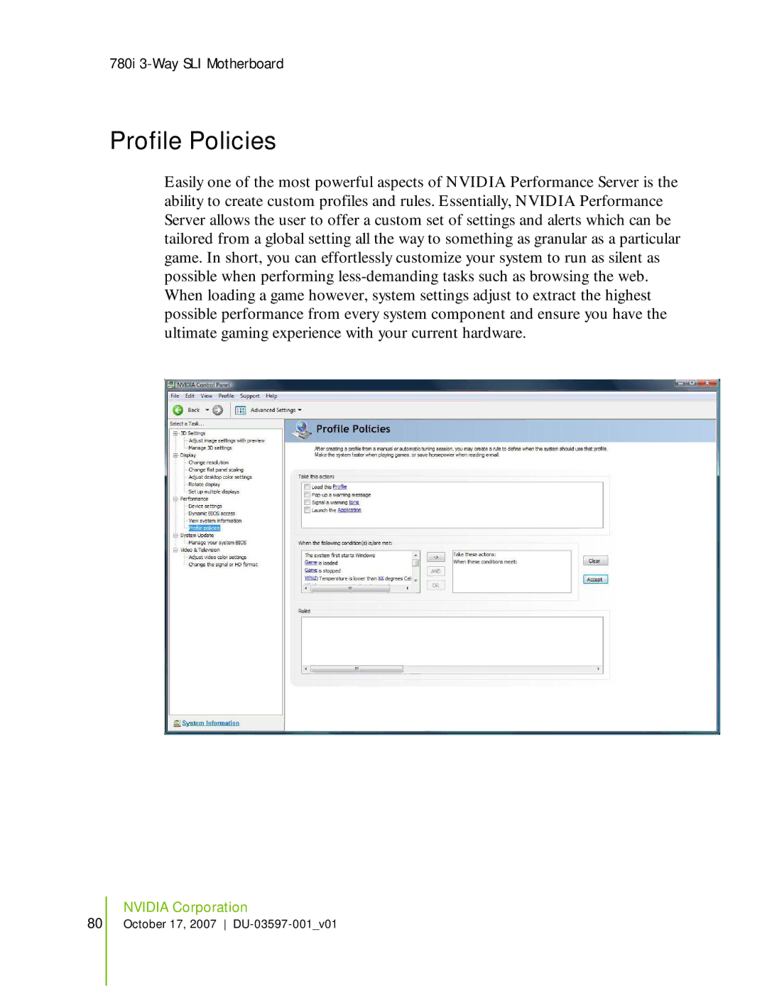 Nvidia 780I SLI manual Profile Policies 