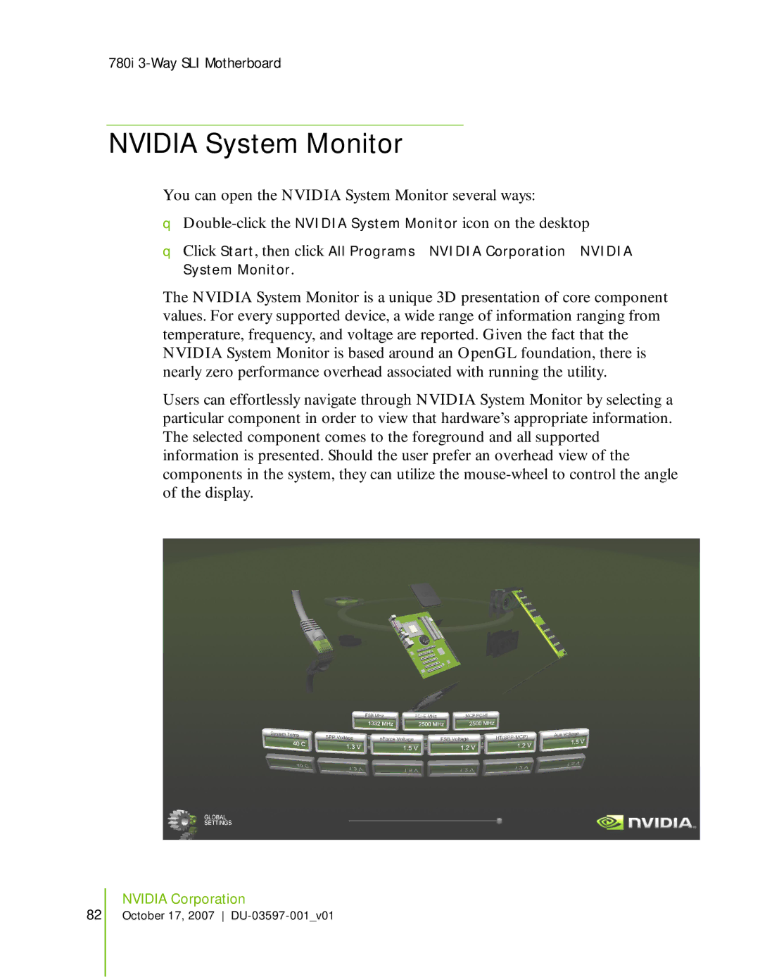 Nvidia 780I SLI manual Nvidia System Monitor 