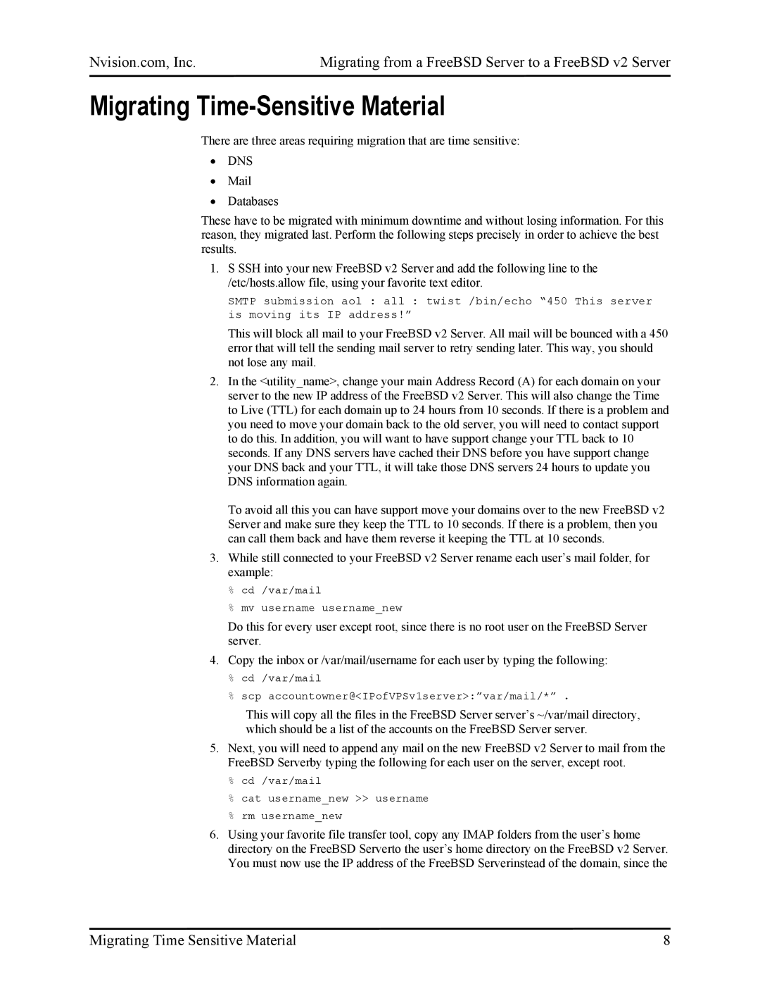 Nvidia FreeBSD Server to FreeBSD v2 Server manual Migrating Time-Sensitive Material, Dns 