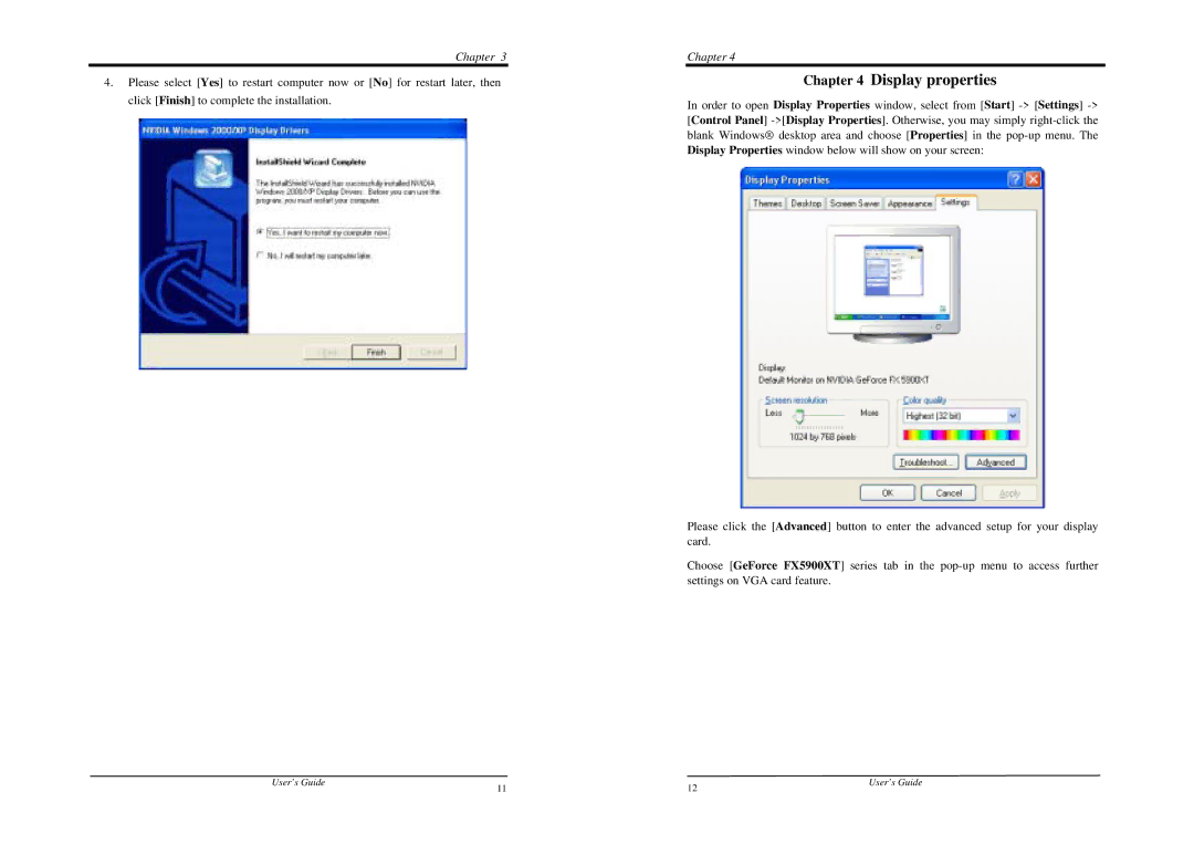 Nvidia FX 5900 XT manual Display properties 