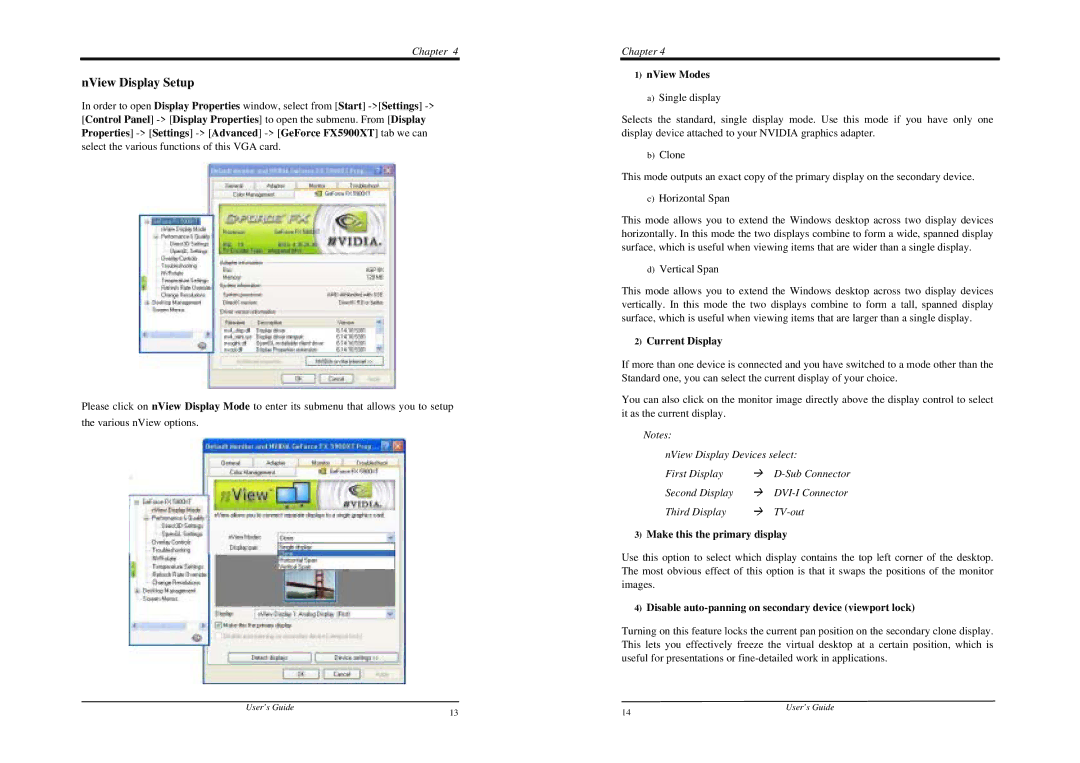 Nvidia FX 5900 XT manual NView Display Setup, NView Modes, Current Display, Make this the primary display 