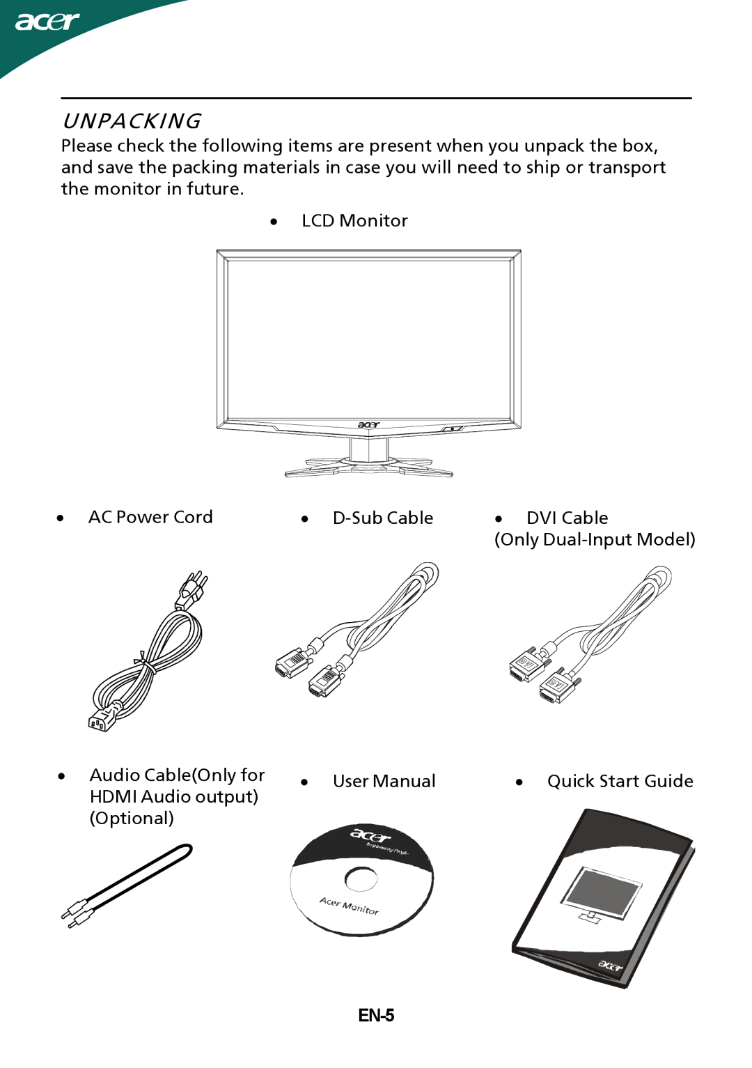 Nvidia GD245HQ manual Unpacking, EN-5 