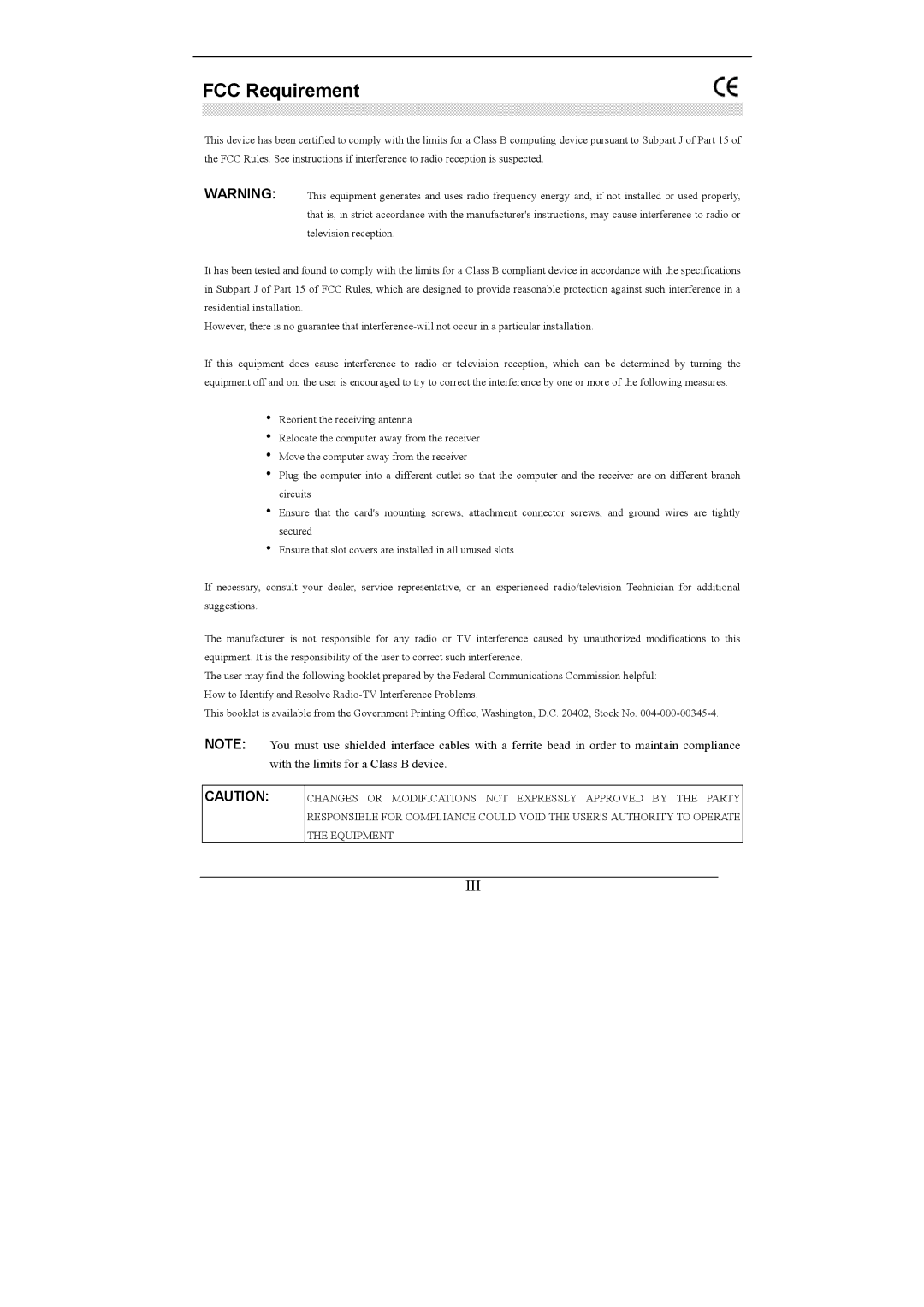 Nvidia GeForce MX Series user manual FCC Requirement, Iii 