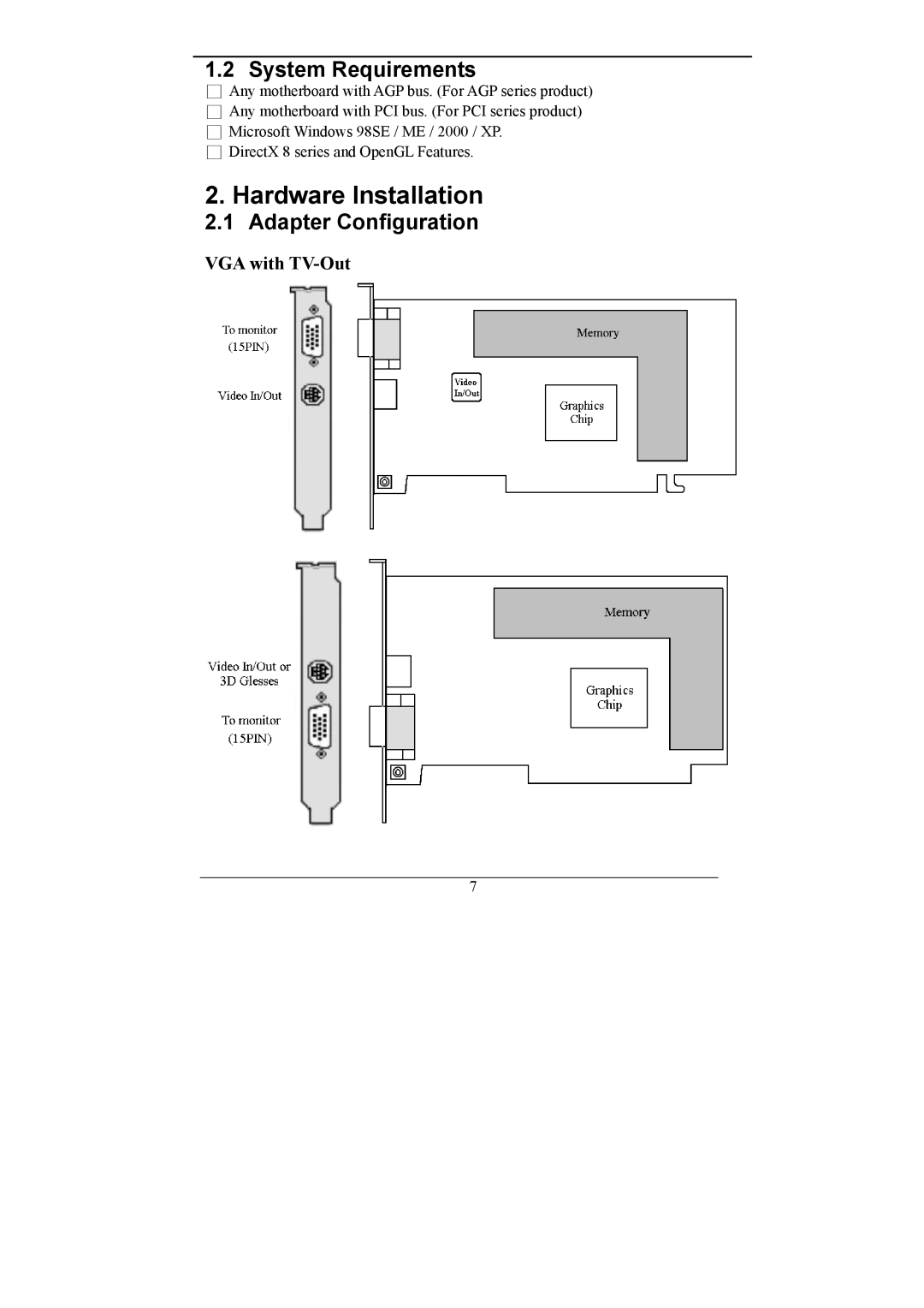 Nvidia GeForce MX Series user manual Hardware Installation, System Requirements, Adapter Configuration 