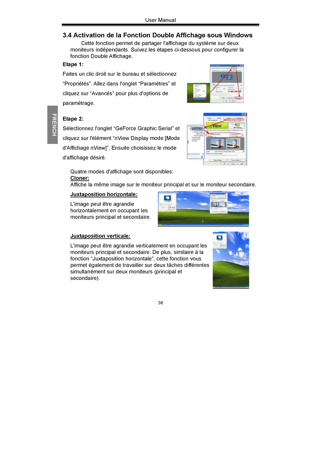 Nvidia GeForce Series Activation de la Fonction Double Affichage sous Windows, Etape, Cloner, Juxtaposition horizontale 