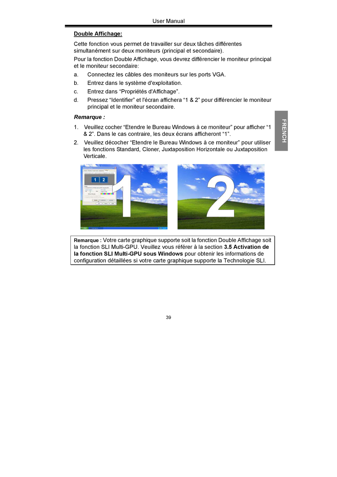 Nvidia GeForce Series manual Double Affichage, Remarque 