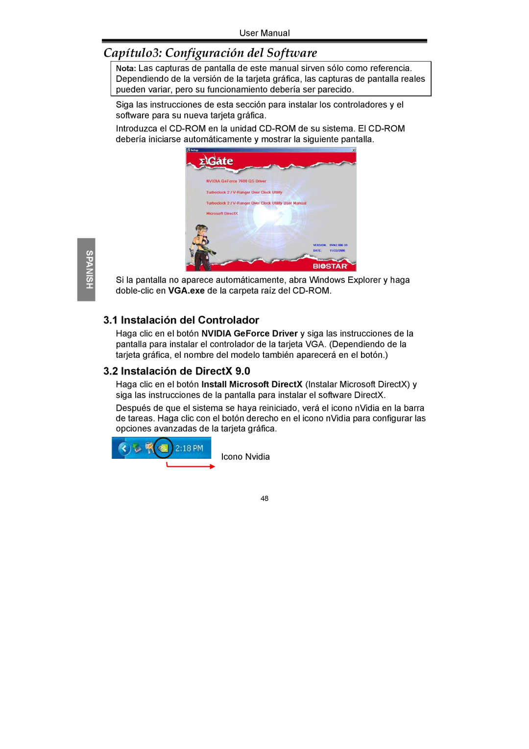 Nvidia GeForce Series manual Capítulo3 Configuración del Software, Instalación del Controlador, Instalación de DirectX 