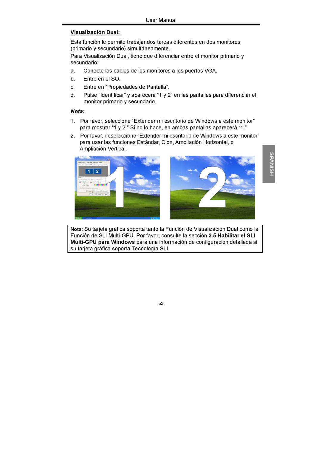 Nvidia GeForce Series manual Visualización Dual, Nota 