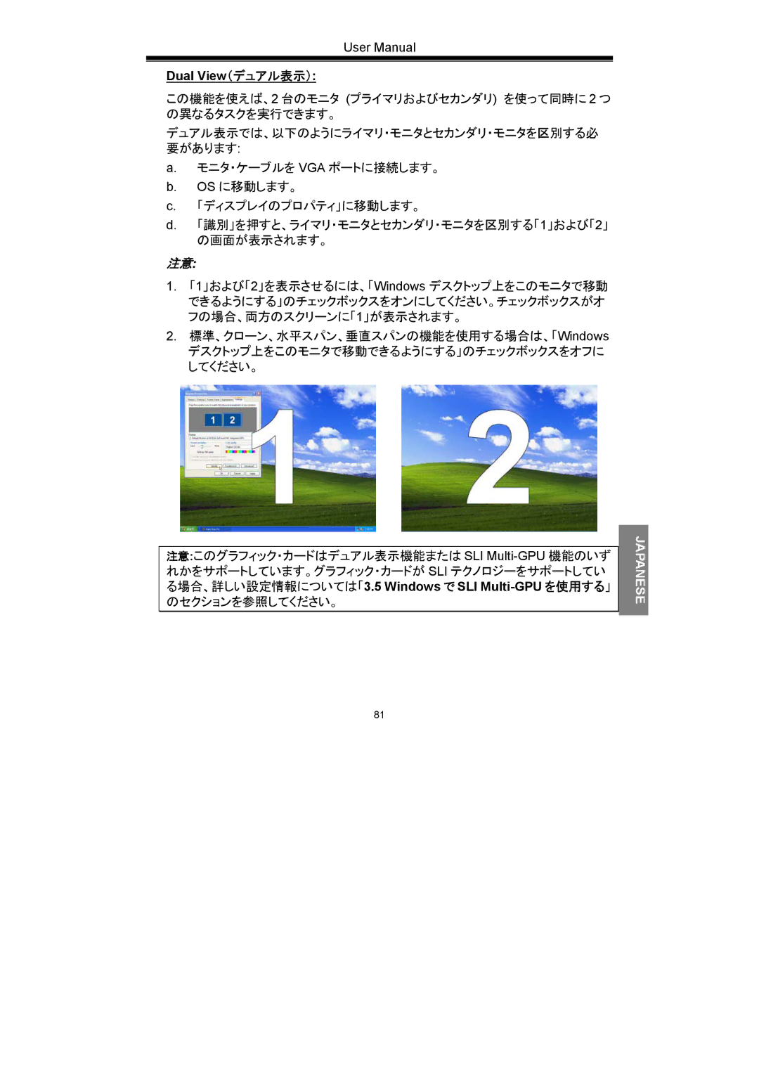 Nvidia GeForce Series manual Dual View（デュアル表示） 