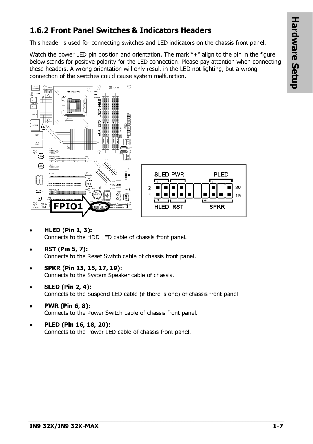 Nvidia IN9 32X-MAX user manual Front Panel Switches & Indicators Headers 