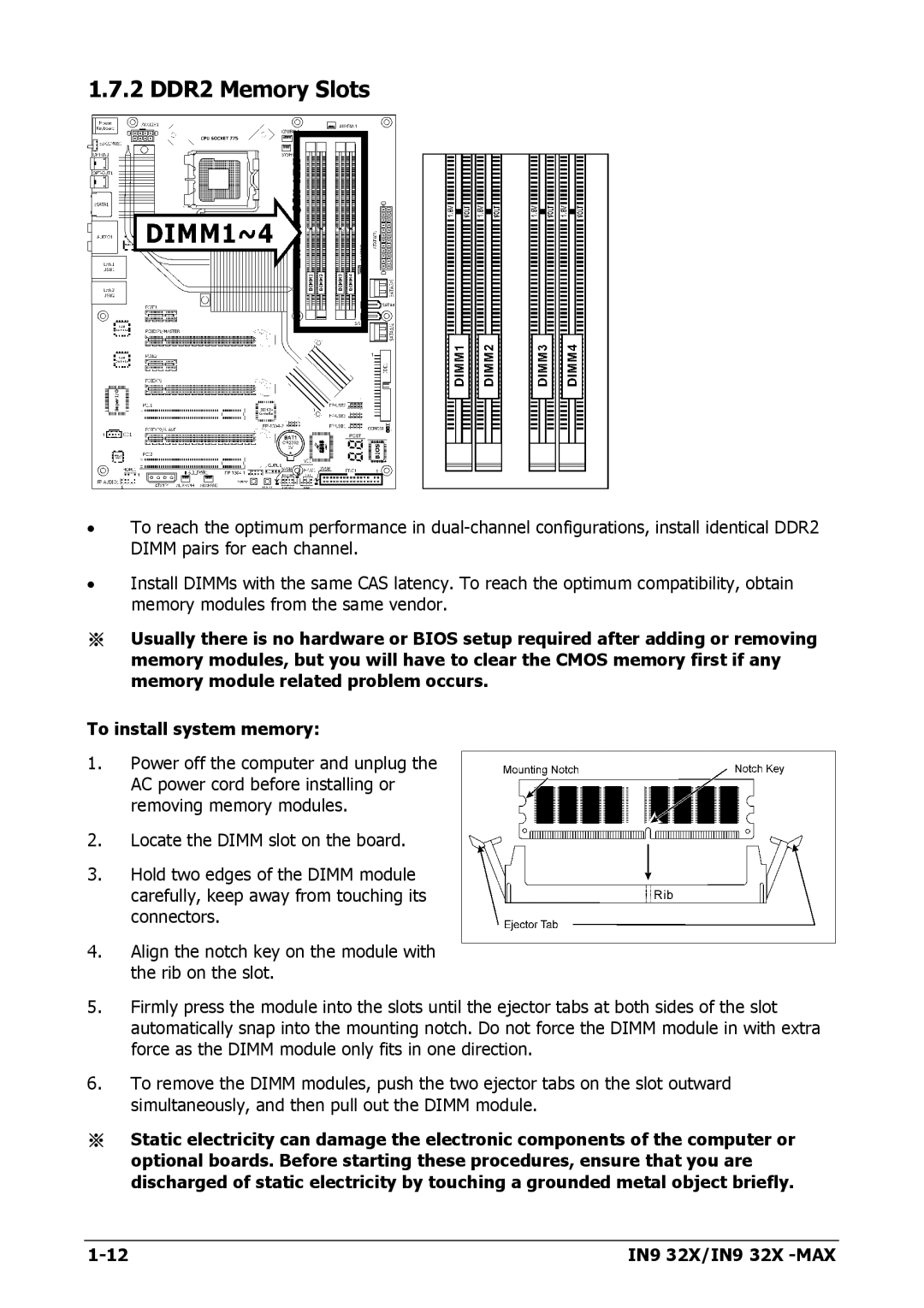 Nvidia IN9 32X-MAX user manual 2 DDR2 Memory Slots 