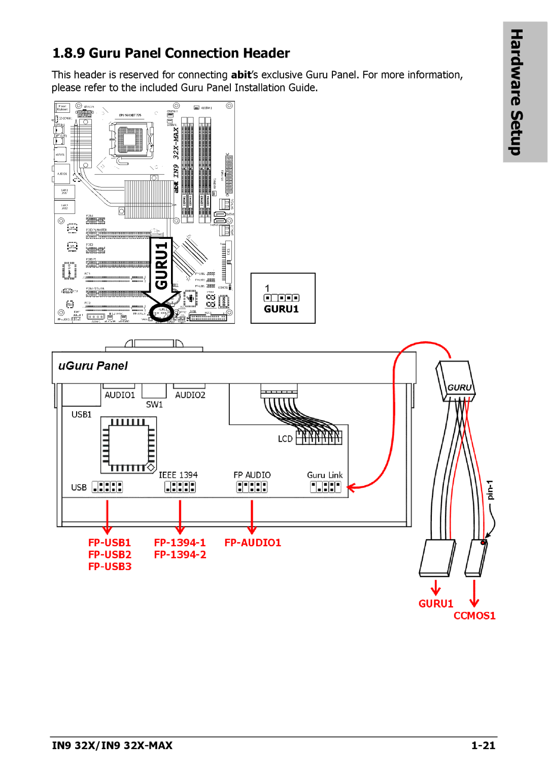 Nvidia IN9 32X-MAX user manual Guru Panel Connection Header 