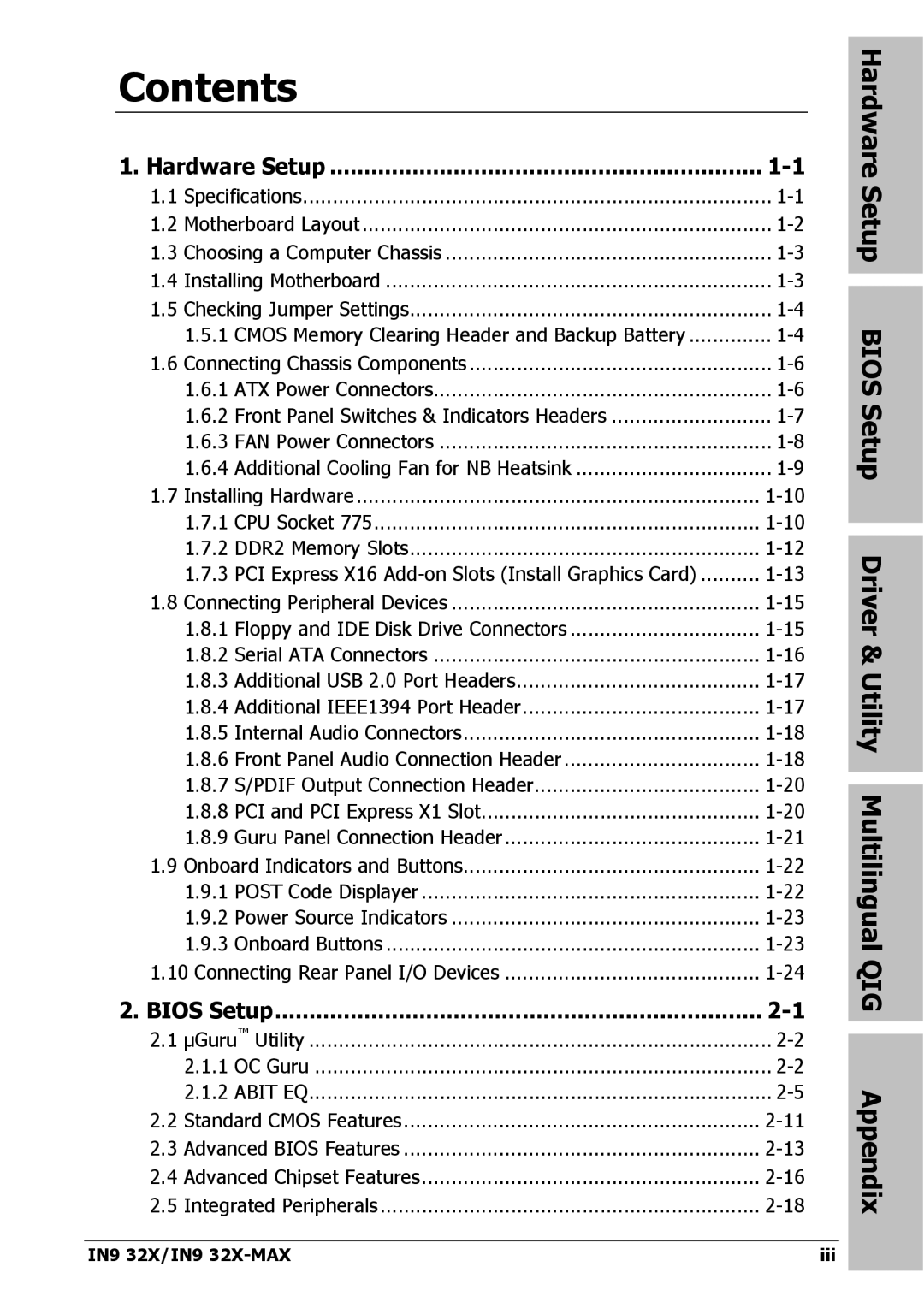 Nvidia IN9 32X-MAX user manual Contents 