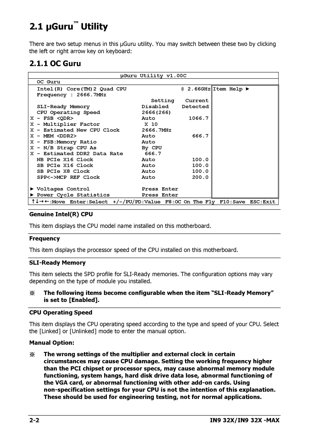 Nvidia IN9 32X-MAX user manual ΜGuru Utility, OC Guru 