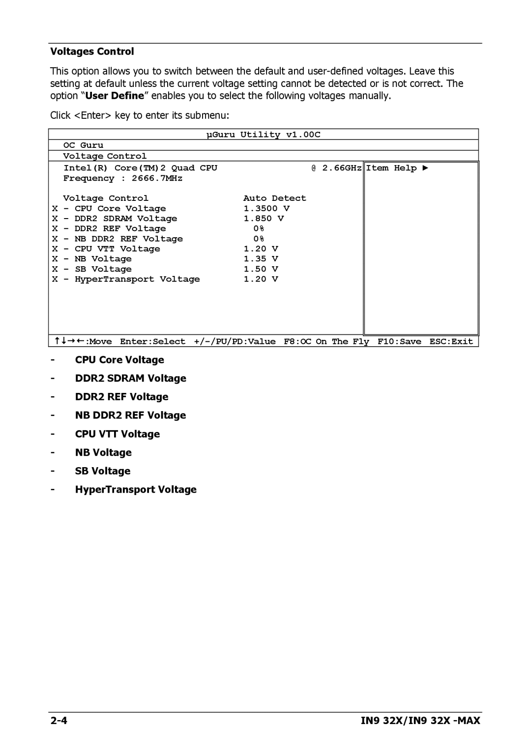 Nvidia IN9 32X-MAX user manual Voltages Control 