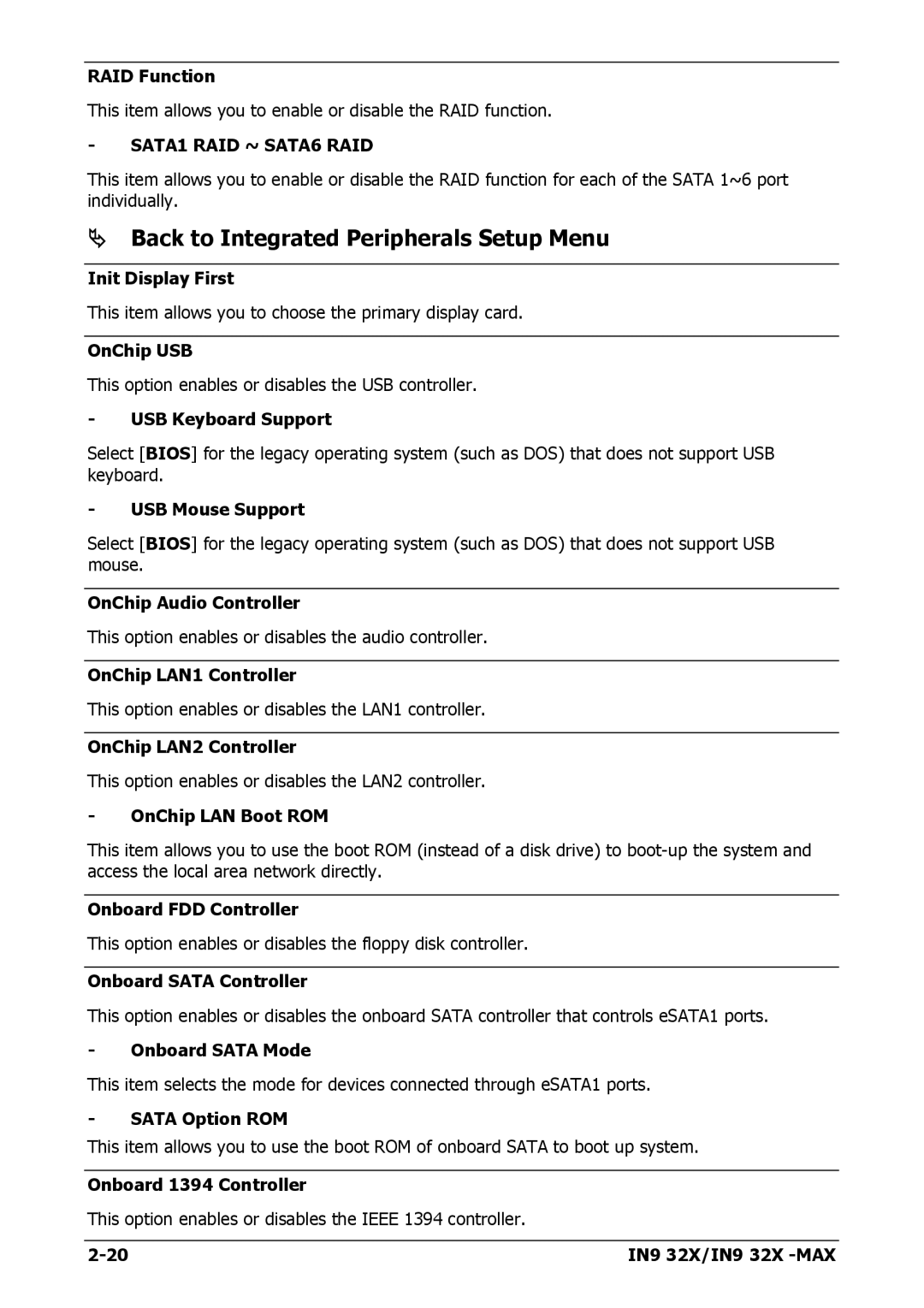 Nvidia IN9 32X-MAX user manual Back to Integrated Peripherals Setup Menu 