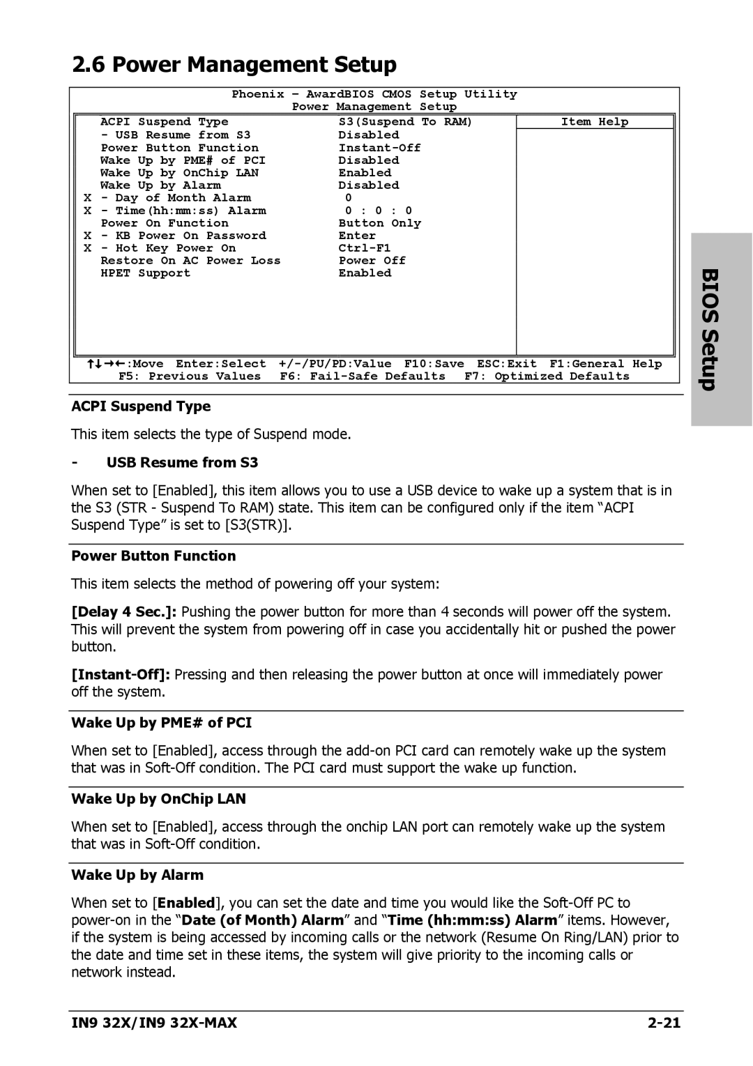 Nvidia IN9 32X-MAX user manual Power Management Setup 