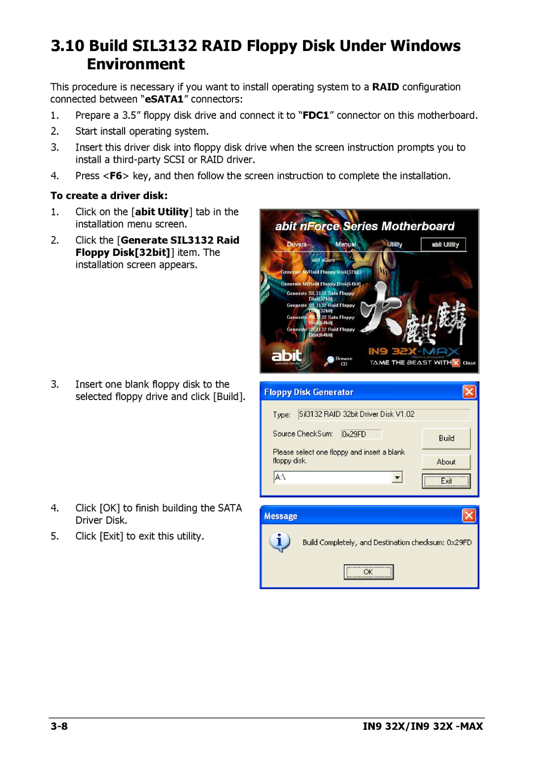 Nvidia IN9 32X-MAX user manual Build SIL3132 RAID Floppy Disk Under Windows Environment 