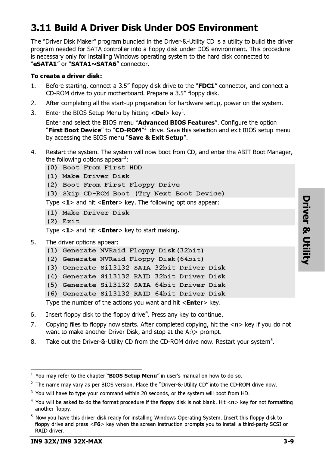 Nvidia IN9 32X-MAX user manual Build a Driver Disk Under DOS Environment 