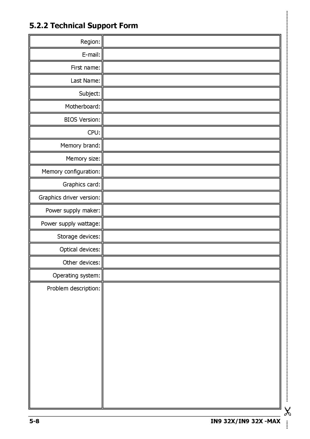 Nvidia IN9 32X-MAX user manual Technical Support Form 