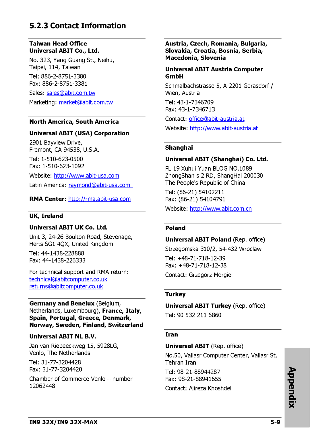 Nvidia IN9 32X-MAX user manual Contact Information 