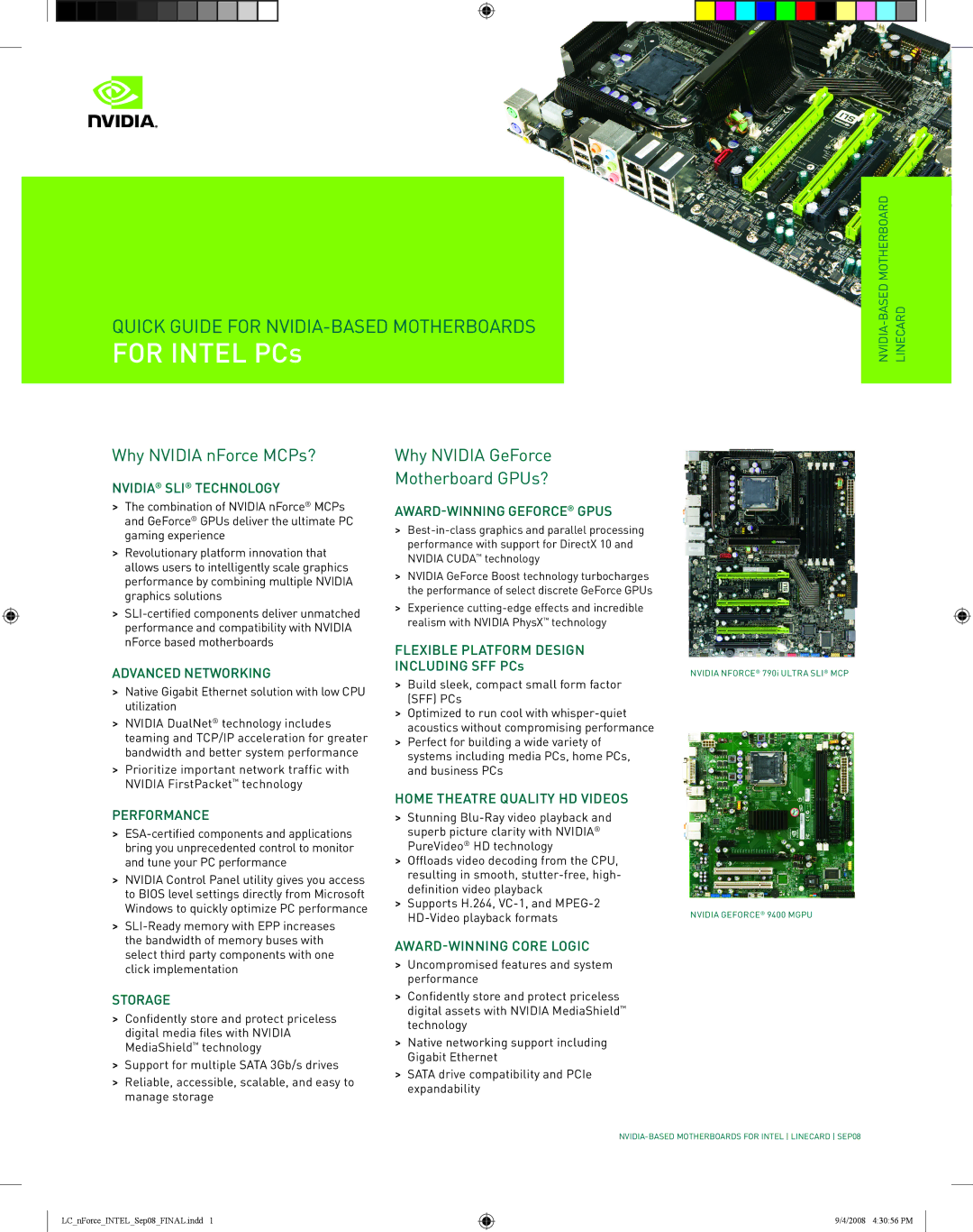 Nvidia LGA775 manual NVidiA sLi techNoLoGY, AdVANced NetWorkiNG, PerforMANce, StorAGe, AWArd-WiNNiNG Geforce GPus 