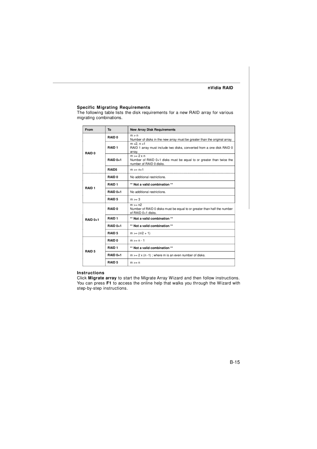 Nvidia MS-7374 manual NVidia RAID Specific Migrating Requirements 