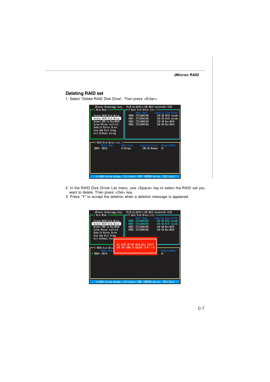 Nvidia MS-7374 manual Deleting RAID set 