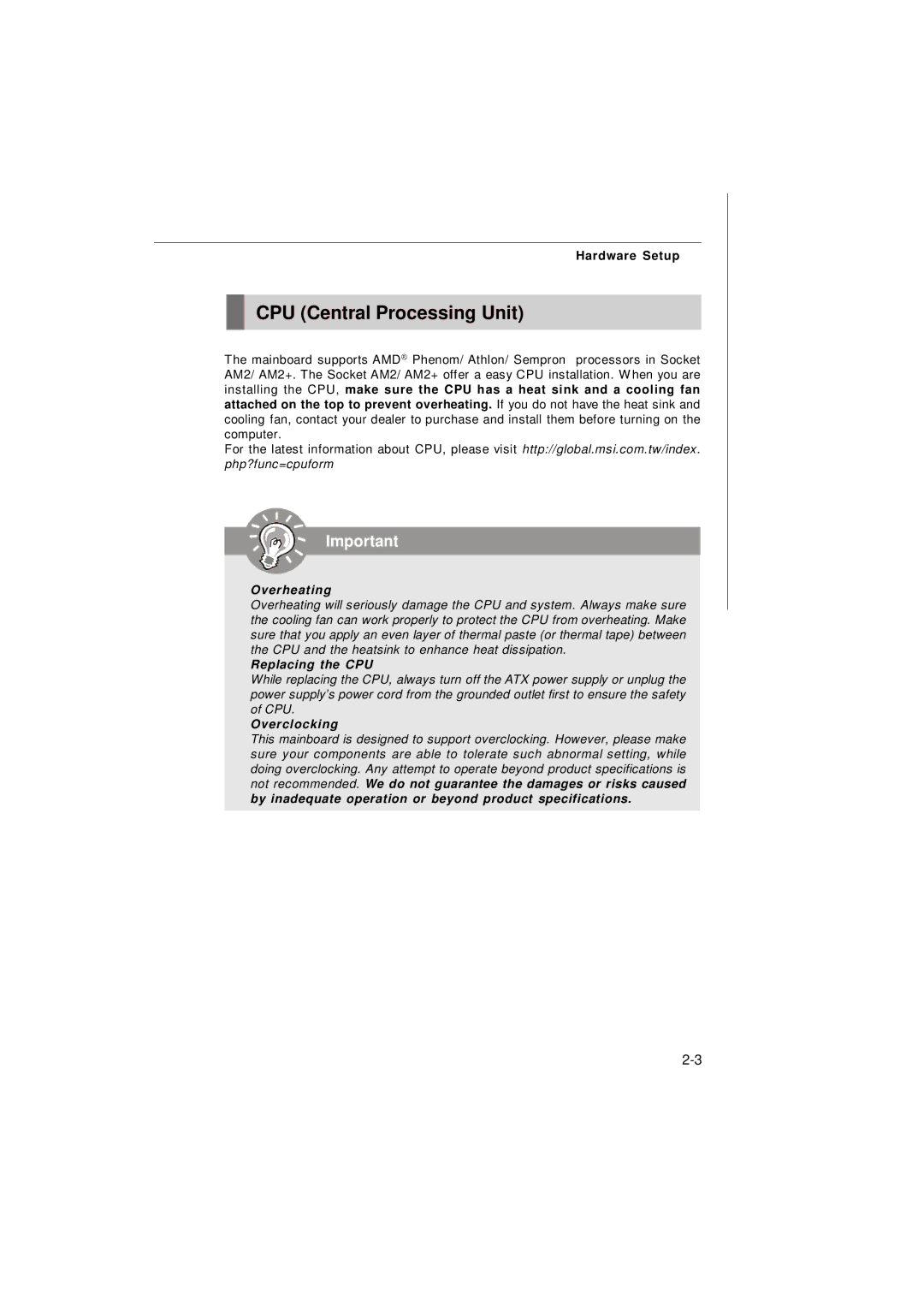 Nvidia MS-7374 manual CPU Central Processing Unit, Overheating 