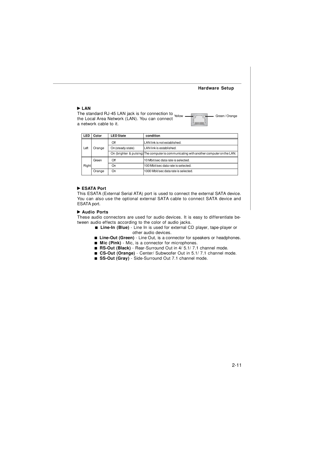 Nvidia MS-7374 manual Esata Port, Audio Ports 