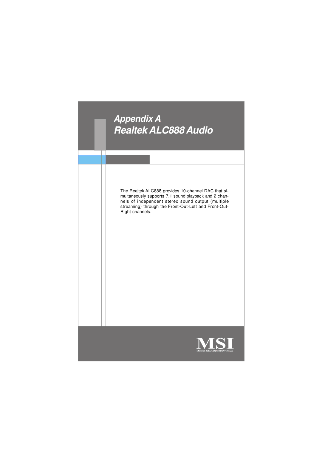 Nvidia MS-7374 manual Realtek ALC888 Audio 