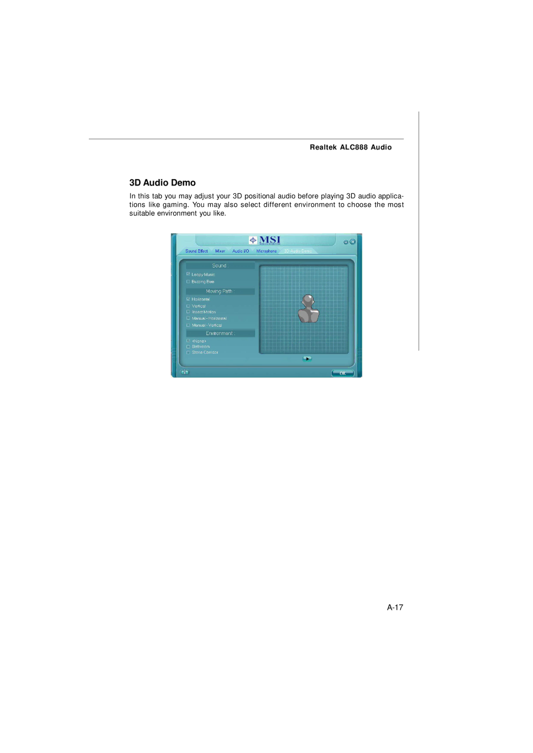 Nvidia MS-7374 manual 3D Audio Demo, Realtek ALC888 Audio 