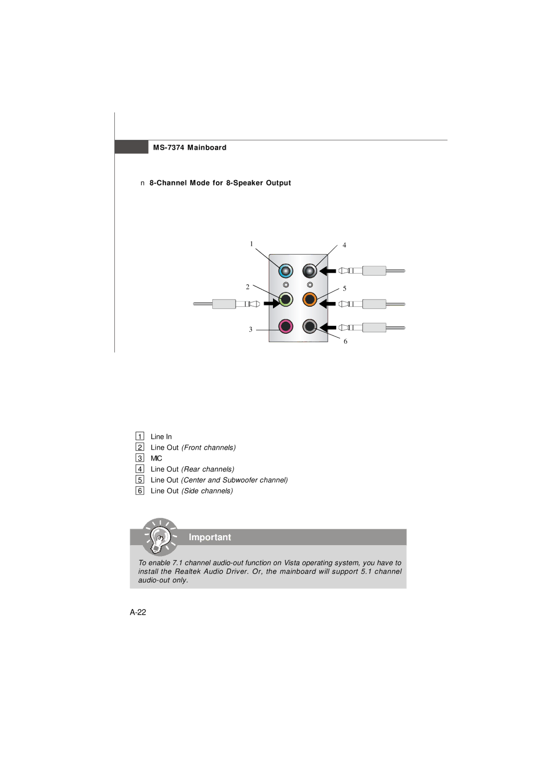 Nvidia manual MS-7374 Mainboard Channel Mode for 8-Speaker Output 