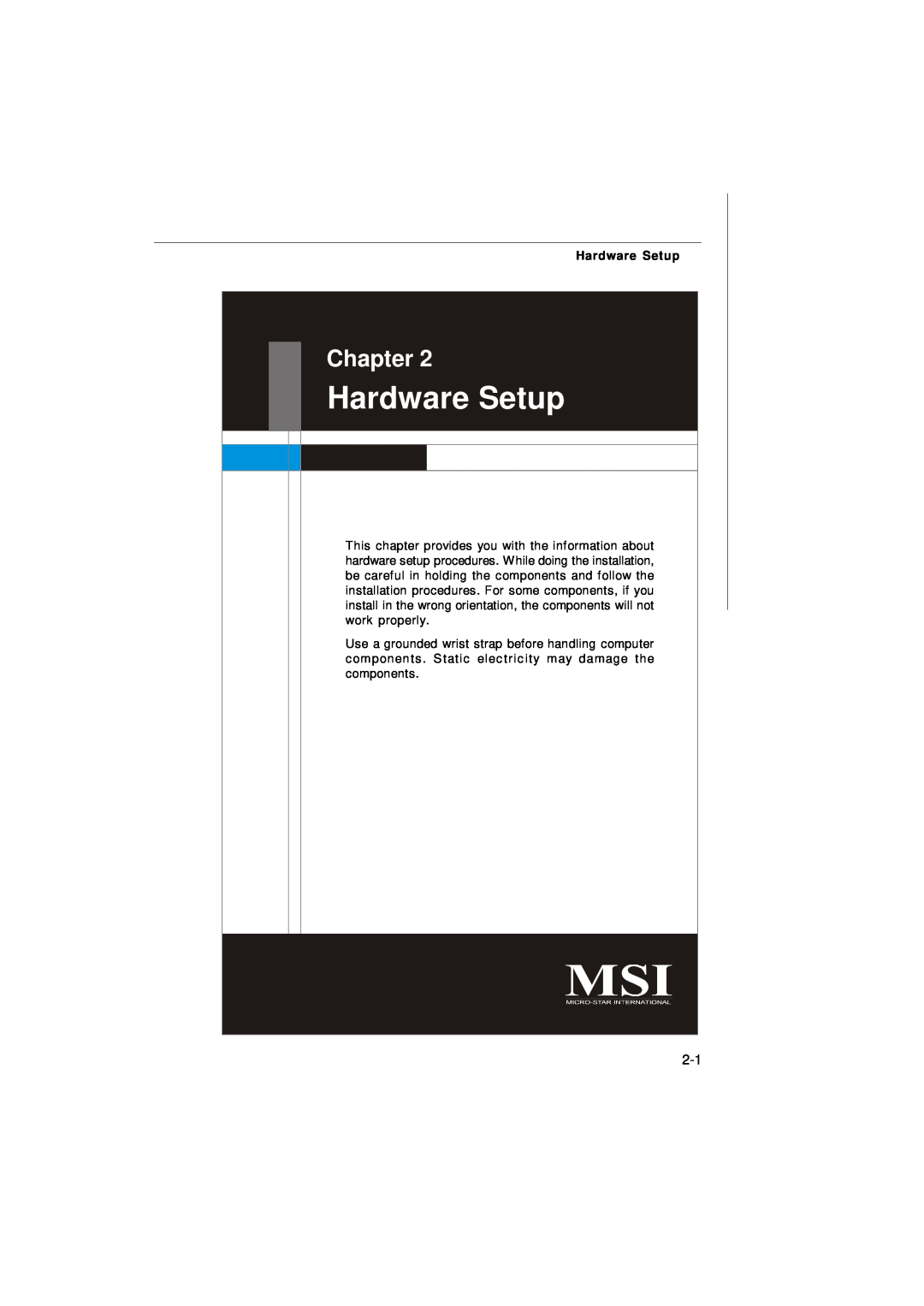 Nvidia MS-7374 manual Hardware Setup, Chapter 
