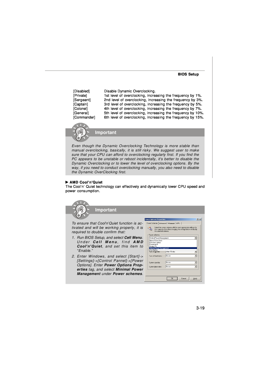 Nvidia MS-7374 manual 3-19, AMD Cool’n’Quiet, BIOS Setup, “ Enable.” 