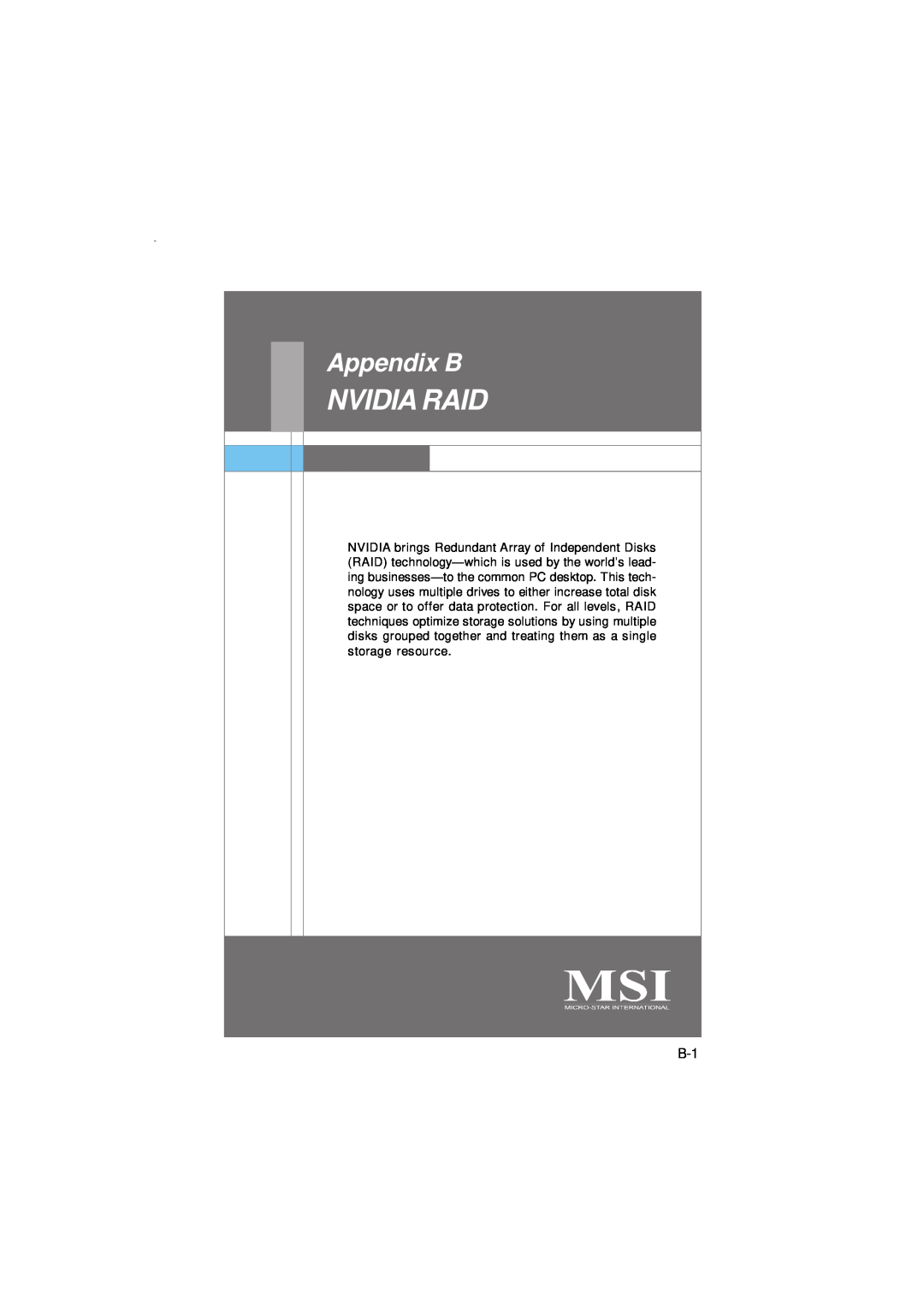 Nvidia MS-7374 manual Nvidia Raid, Appendix B 