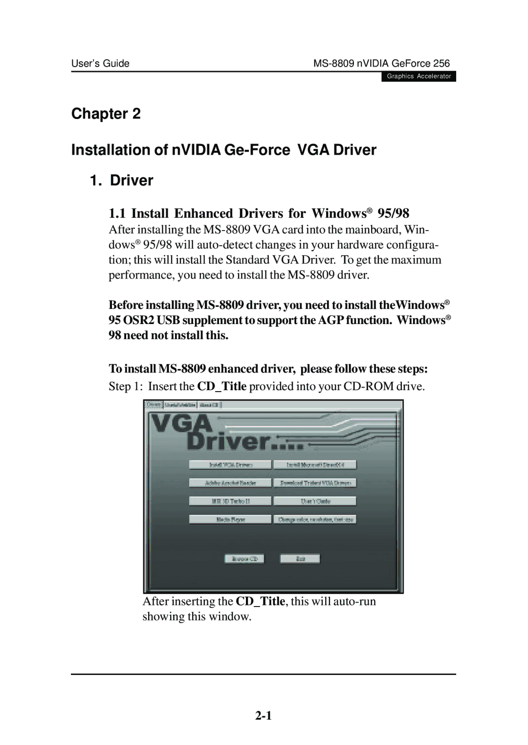 Nvidia VERSION 1.0 2000/03/03 ROC, nVIDIA GeForce 256 manual Chapter Installation of nVIDIA Ge-Force VGA Driver 