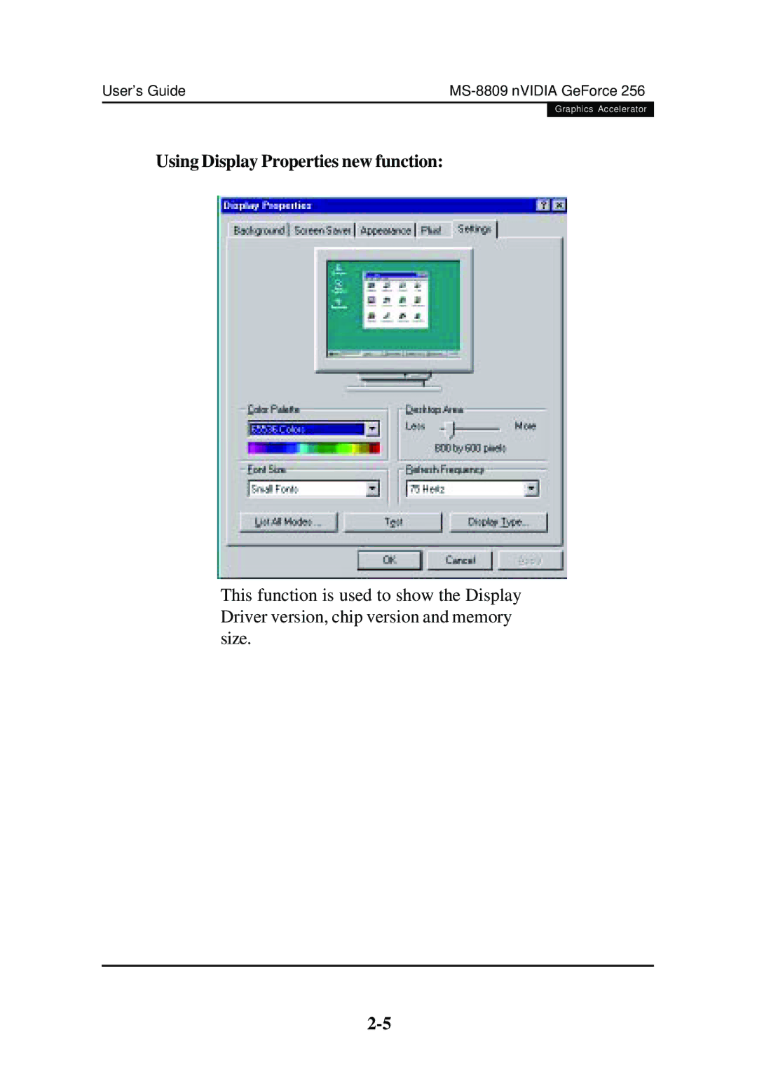 Nvidia VERSION 1.0 2000/03/03 ROC, nVIDIA GeForce 256 manual Using Display Properties new function 