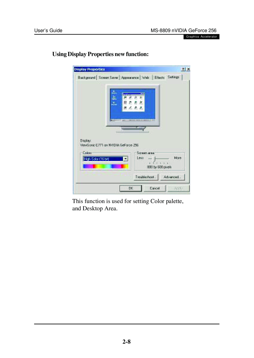 Nvidia nVIDIA GeForce 256, VERSION 1.0 2000/03/03 ROC manual Using Display Properties new function 