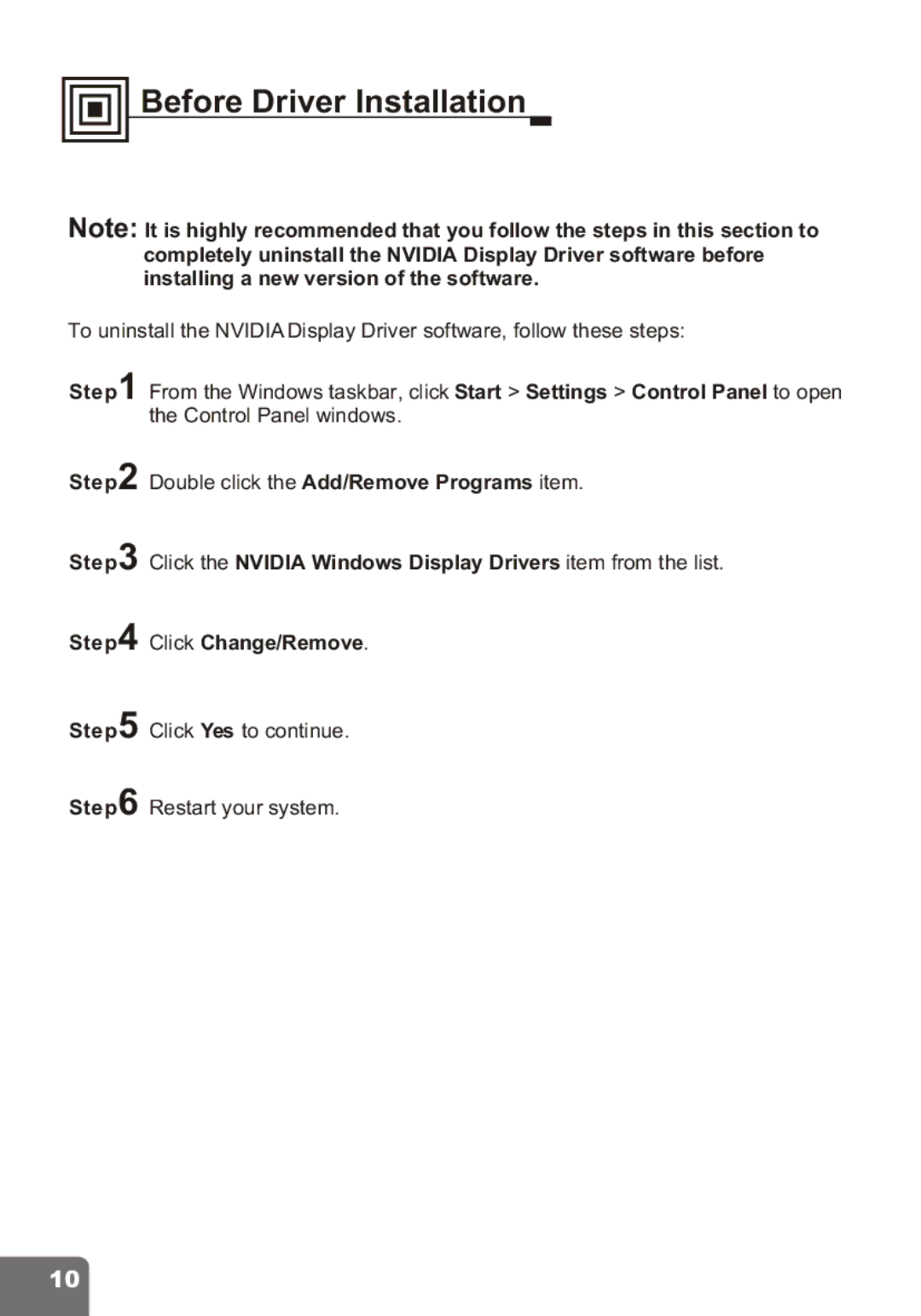 Nvidia PCI Express Series user manual Before Driver Installation 