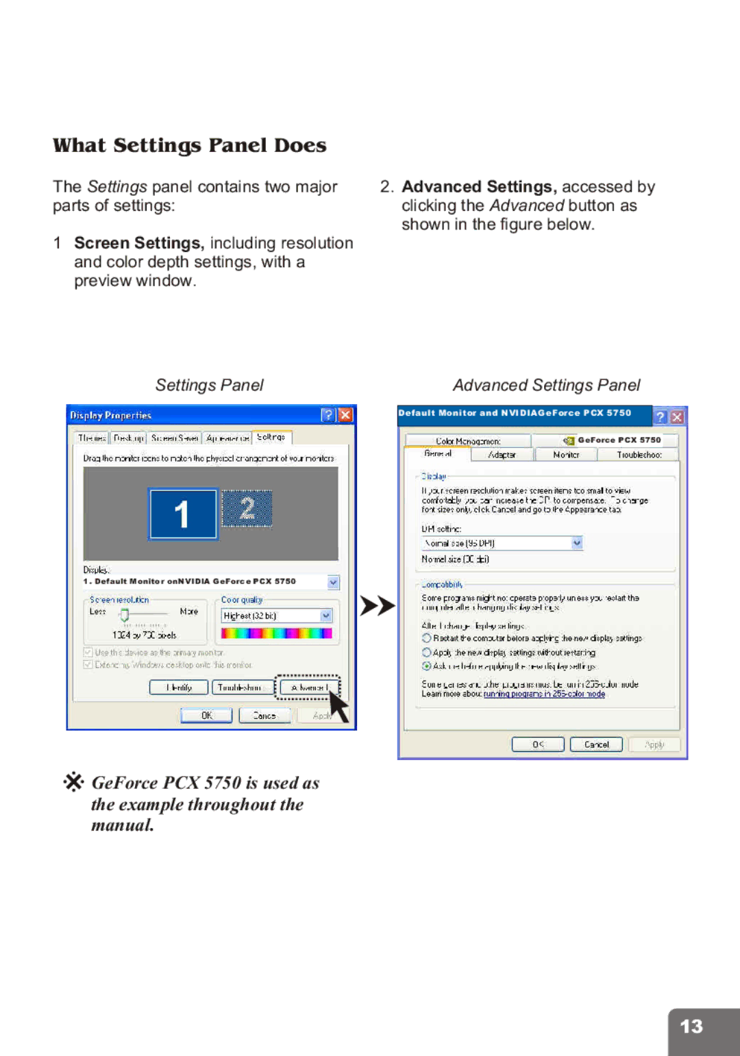 Nvidia PCI Express Series user manual What Settings Panel Does 