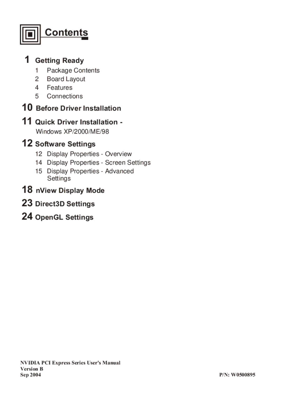 Nvidia PCI Express Series user manual Contents 