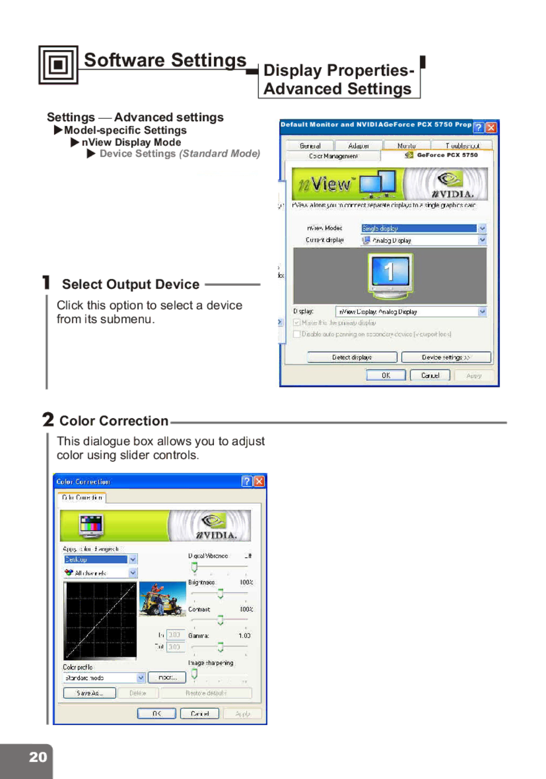 Nvidia PCI Express Series user manual Select Output Device, Color Correction 