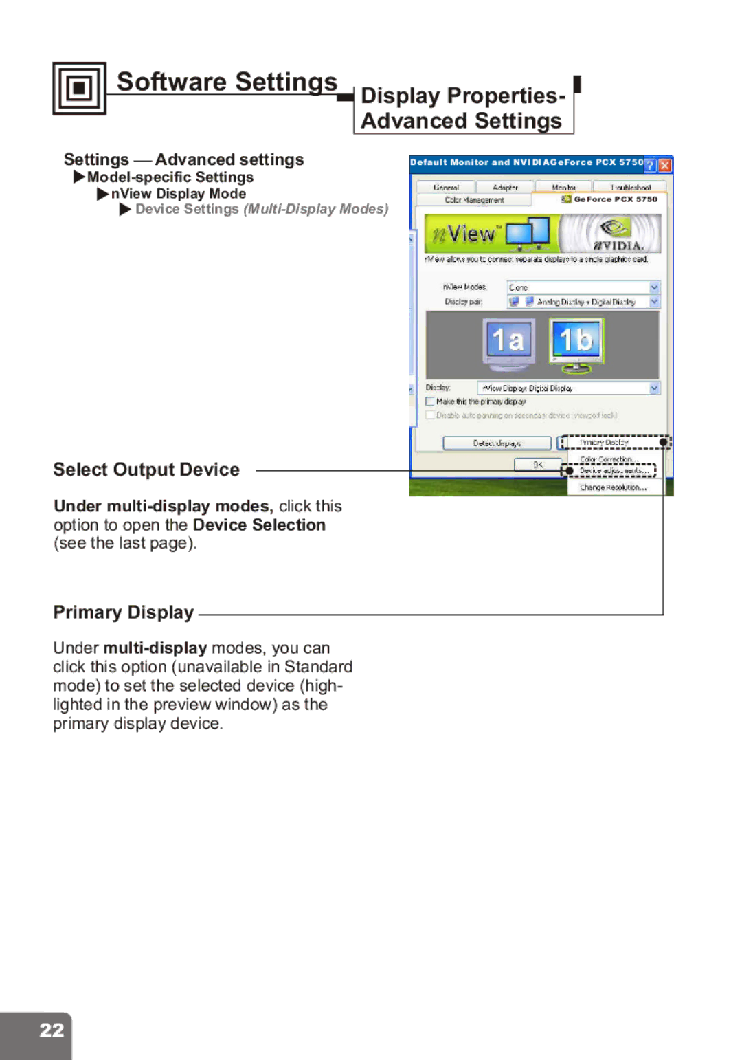 Nvidia PCI Express Series user manual Primary Display, Under multi-display modes, click this 