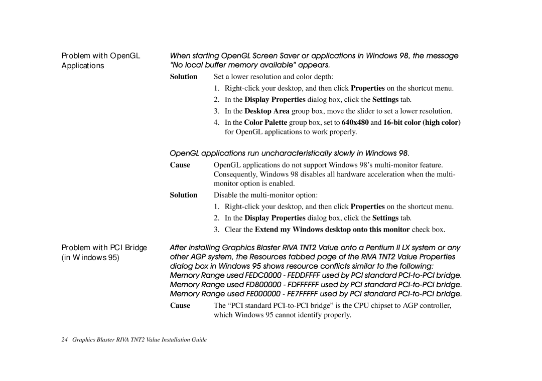 Nvidia TNT2 technical specifications 2SHQ*/DSSOLFDWLRQVUXQXQFKDUDFWHULVWLFDOO\VORZO\LQLQGRZV 