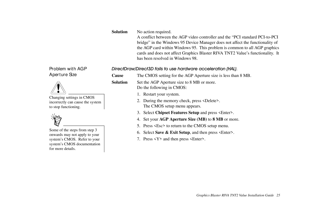 Nvidia TNT2 technical specifications Problem with AGP Aperture Size, Luhfwudzluhfwidlovwrxvhkdugzduhdffhohudwlrq+$ 