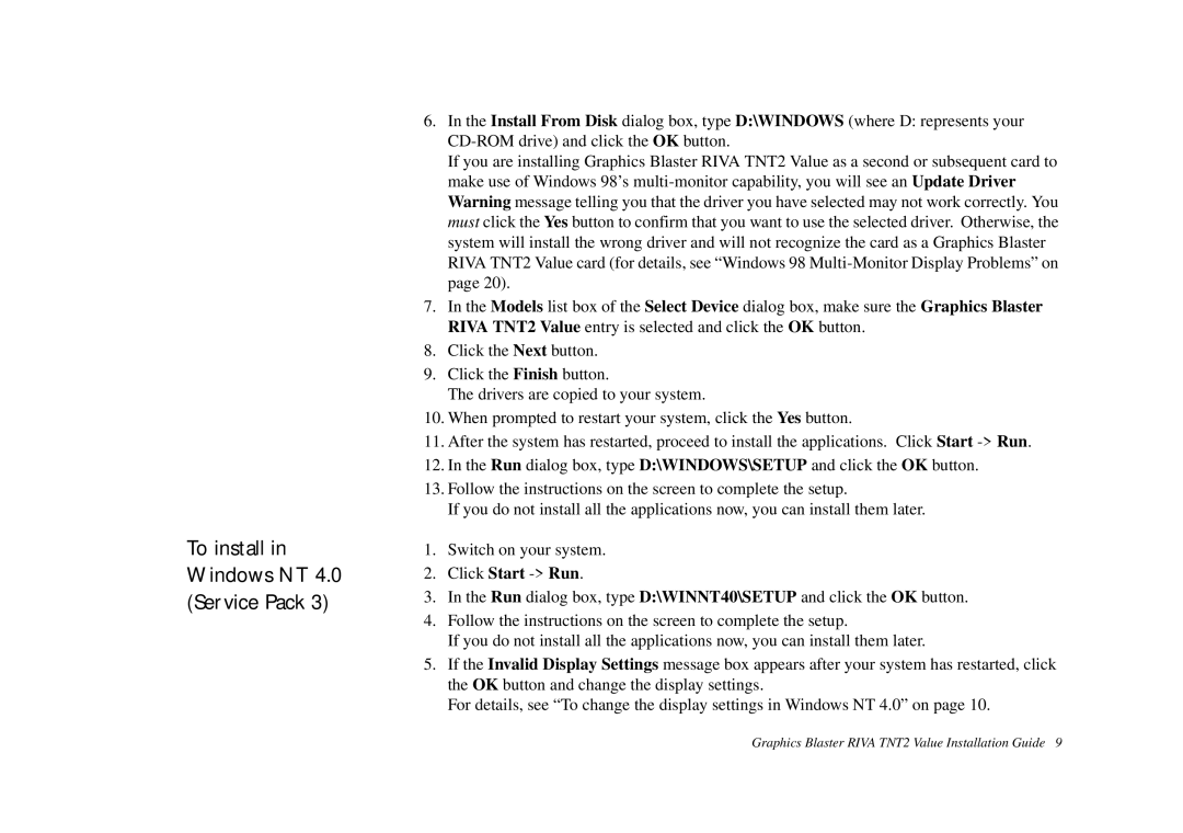 Nvidia TNT2 technical specifications To install in Windows NT 4.0 Service Pack 