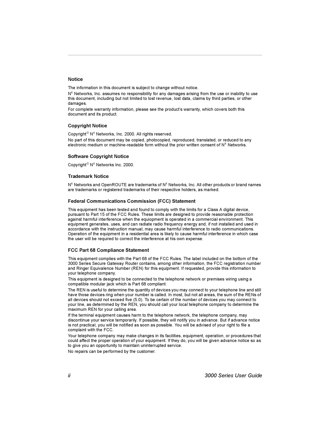 Nx Networks 3000 manual Series User Guide 