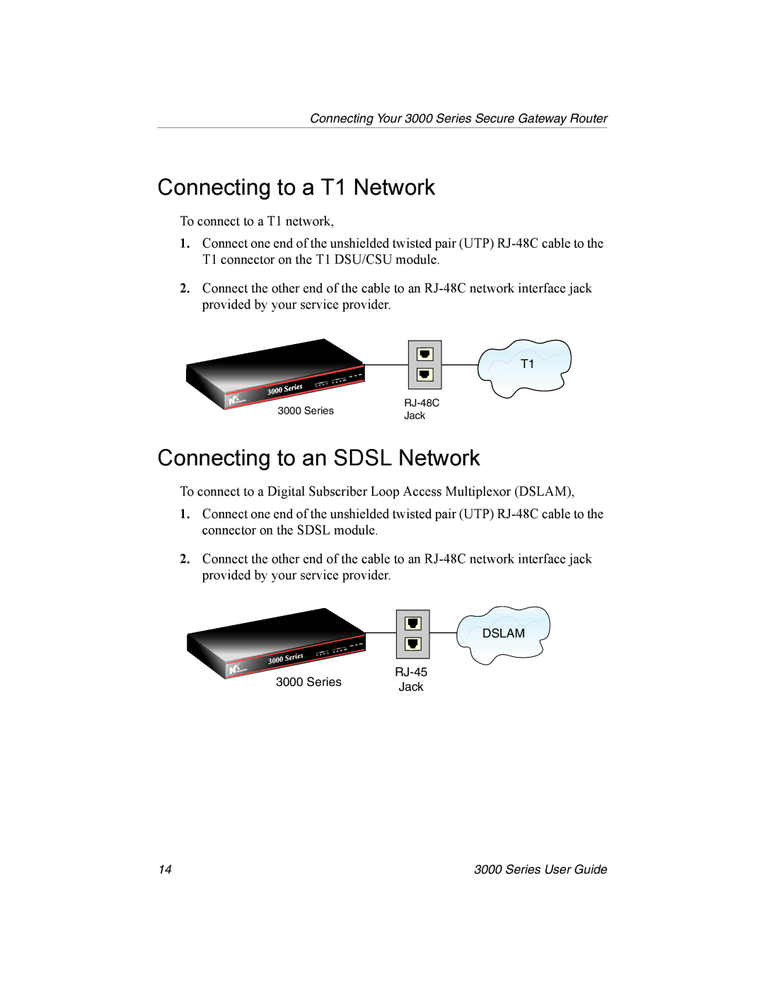 Nx Networks 3000 manual Connecting to a T1 Network, Connecting to an Sdsl Network 